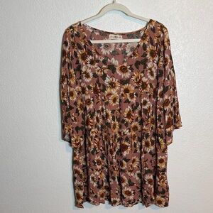 Natural Life Boho Sunflower Oversized Babydoll Dress Size XS/S Barrymore Grunge